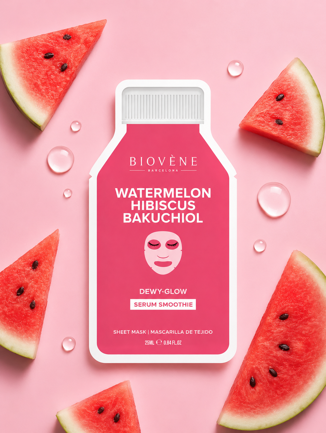 WATERMELON + BAKUCHIOL DEWY-GLOW! Smoothie Serum Sheet Mask with age-defying Bakuchiol, Watermelon &amp; Hibiscus