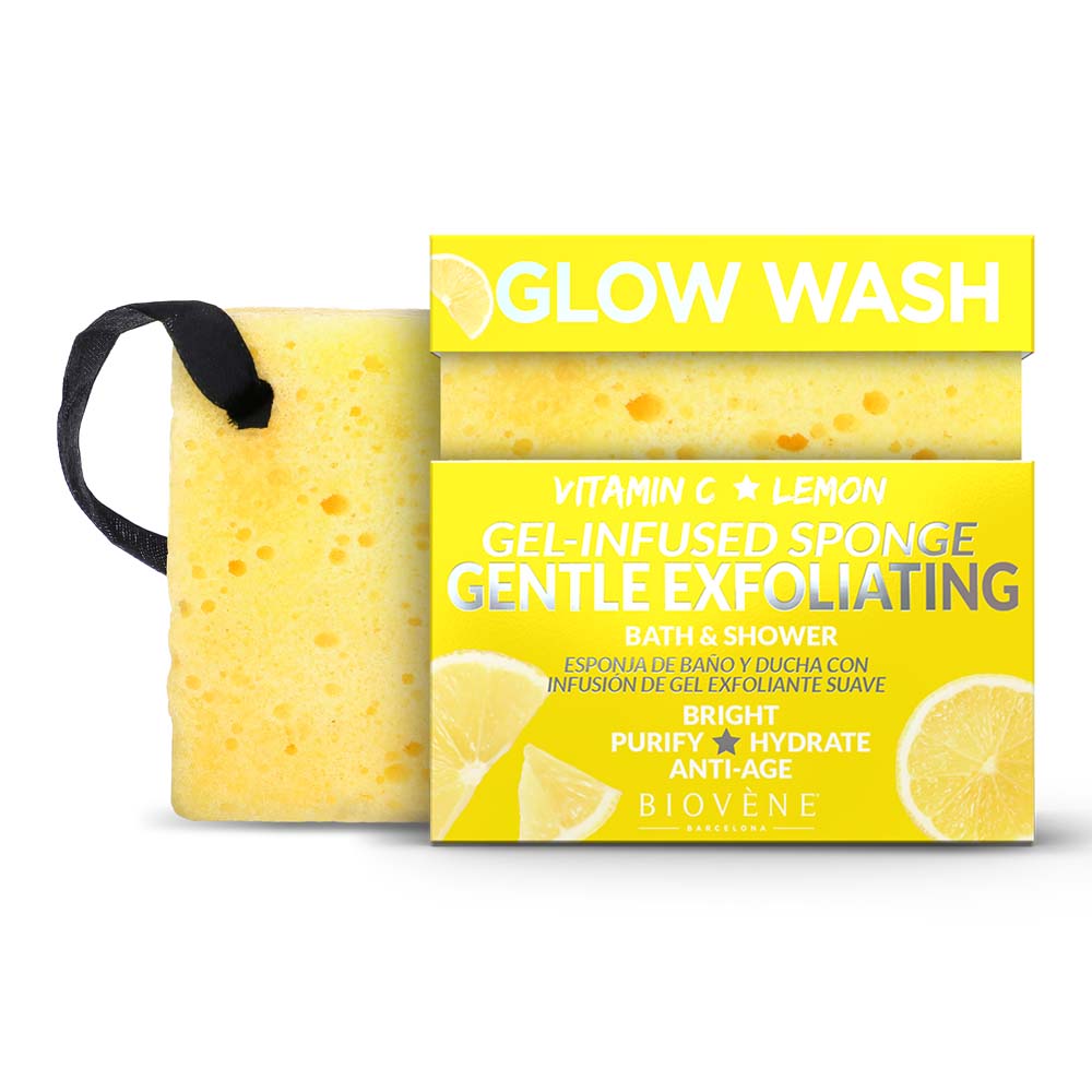 GLOW WASH Gentle Exfoliating Vitamin C & Lemon Gel-Infused Sponge